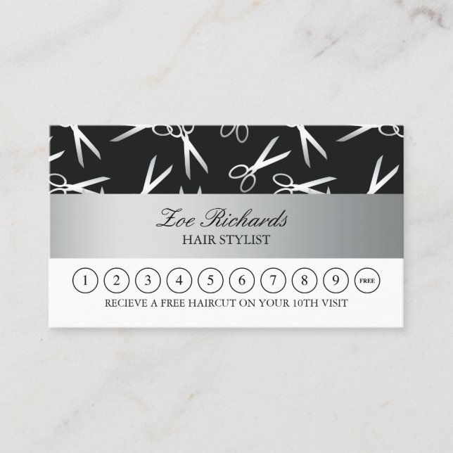 Silver Scissors | Hair Stylist Loyalty Punch Card (Front)