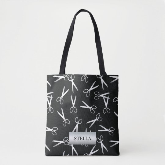 Silver Scissors Pattern Custom Name Tote Bag Zazzle.co.uk