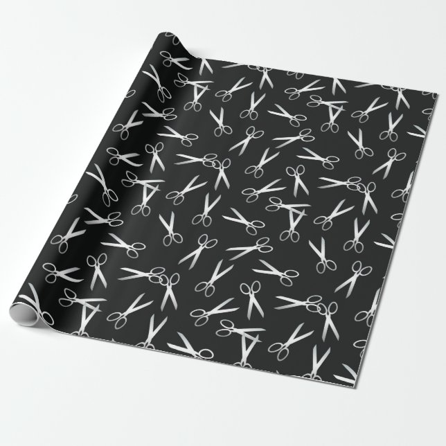 Silver Scissors Pattern Wrapping Paper (Unrolled)