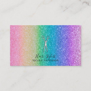 Silver Scissors Rainbow Glitter Hair Stylist Business Card