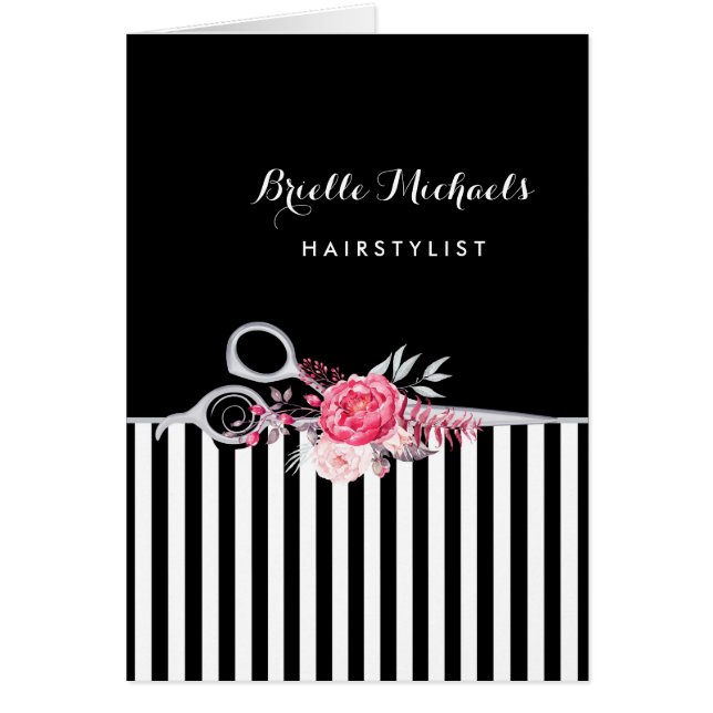 Silver Scissors Stripes Pink Floral Hair Salon (Front)