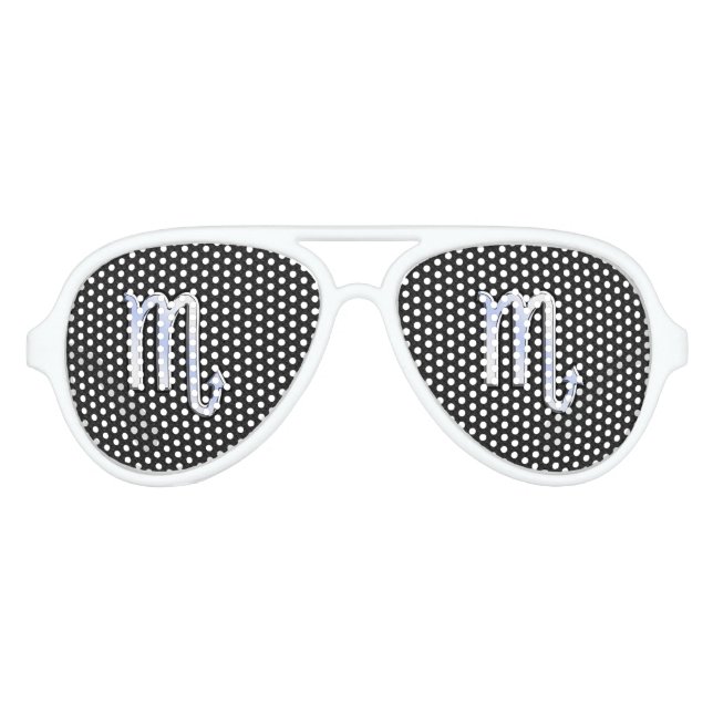 Silver Scorpio Zodiac Sign black snake skin Aviator Sunglasses (Front)