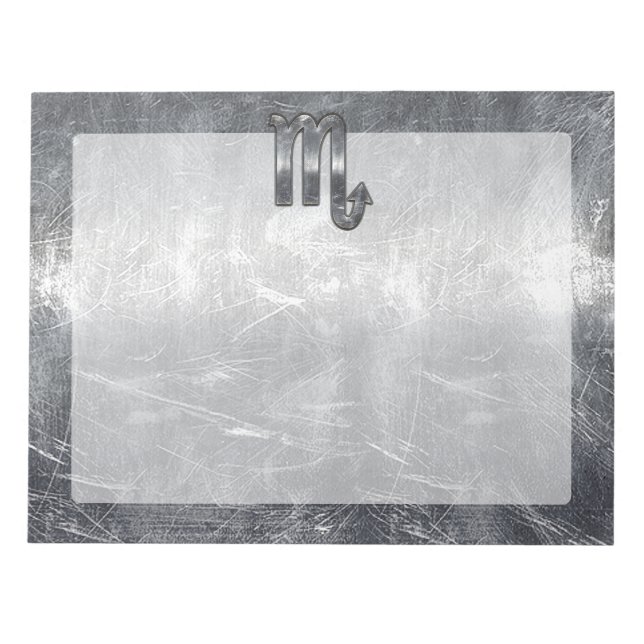 Silver Scorpio Zodiac Sign Distressed Metal Style Notepad (Front)