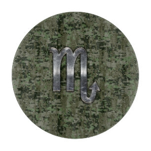 Silver Scorpio Zodiac Sign Woodland Digital Camo Cutting Board