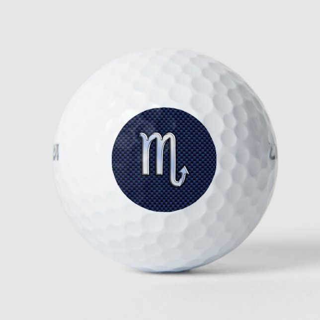 Silver Scorpio Zodiac Symbol Navy Carbon Fiber Golf Balls (Front)
