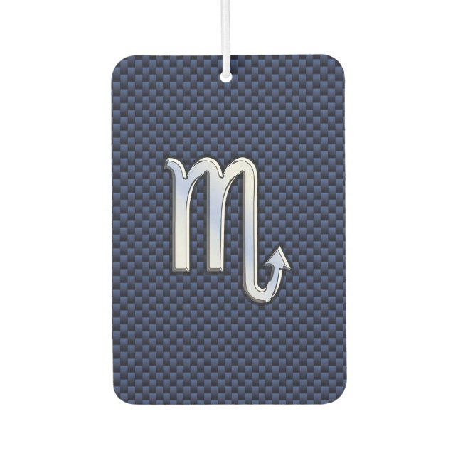 Silver Scorpio Zodiac Symbol Navy Carbon Fibre Car Air Freshener (Front)