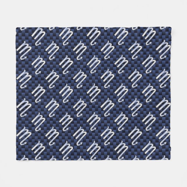 Silver Scorpio Zodiac Symbol Navy Carbon Fibre Fleece Blanket (Front (Horizontal))