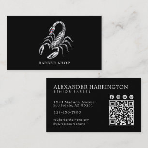 Silver Scorpion Barber Shop Qr Code Hair Stylist Business Card