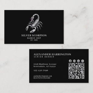 Silver Scorpion Barber Shop Qr Code Social Icons Business Card