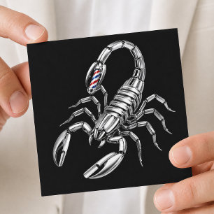 Silver Scorpion Razor Barber Shop Logo Hair Pro Square Business Card