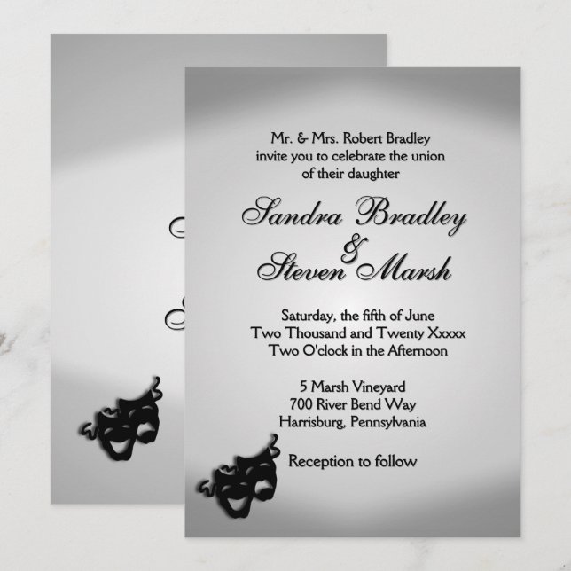 Silver Screen Theatre Theme Wedding Invitation (Front/Back)