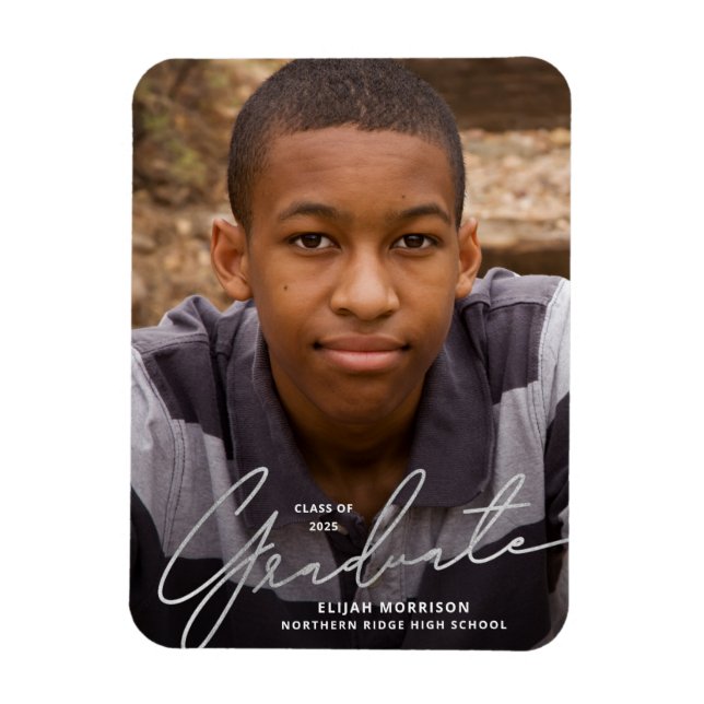 Silver Script 2025 Photo Graduation Announcement Magnet (Vertical)