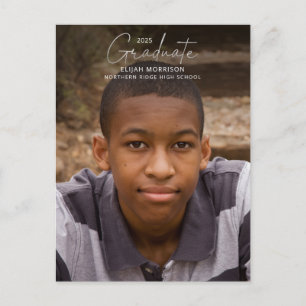 Silver Script Graduate Casual 1-Photo Graduation Postcard