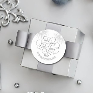 Silver Script Happy New year Classic Round Sticker