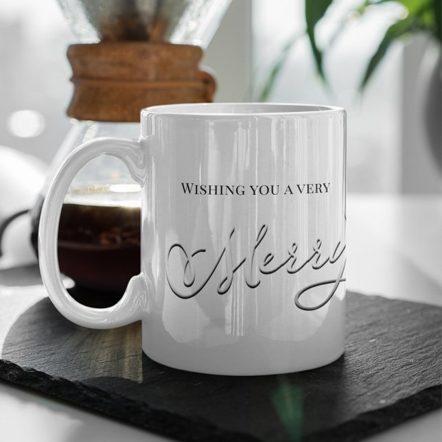 Silver Script Merry Christmas Custom Coffee Mug (Wishing you a Merry Christmas custom holiday mug)