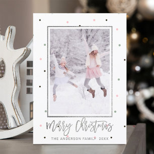 Silver Script   Pastel Snow Christmas Photo Holiday Card