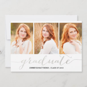 Silver Script Photo Collage Graduation Party Invitation