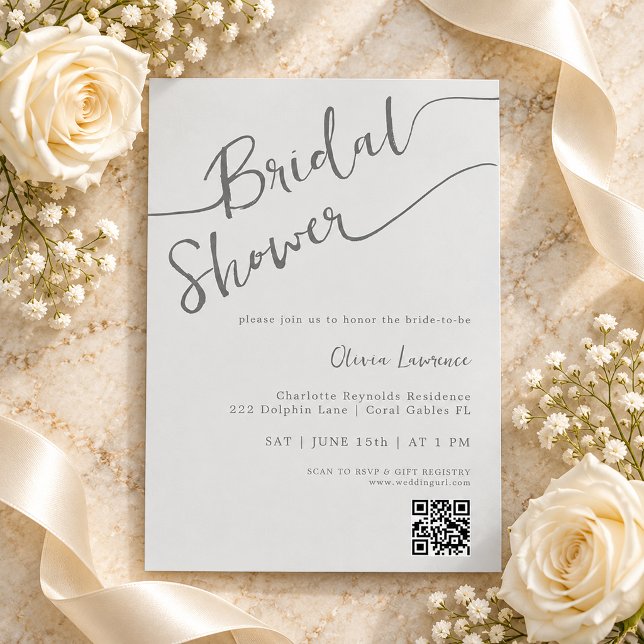 Silver Script QR Code Bridal Shower Invitation (Silver Script QR Code Bridal Shower Invitation)