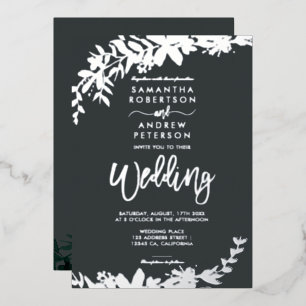 Silver script typography Floral grey wedding