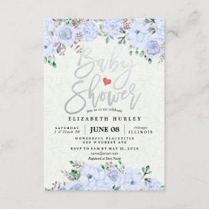 Silver Script Watercolor Floral Baby Shower Invite