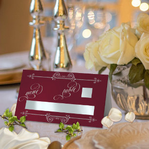 Silver Scroll Border & Calligraphy - Burgundy Place Card
