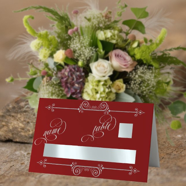 Silver Scroll Border & Calligraphy - Red Place Card (Creator Uploaded)