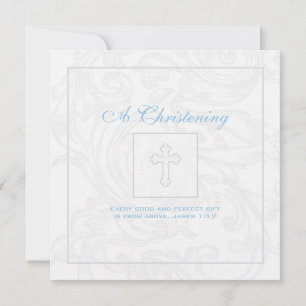 Silver Scroll Boy Christening Invitation