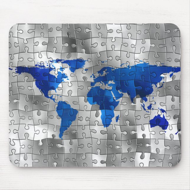 Silver Sea Blue Continents 3D Effect Mouse Mat (Front)