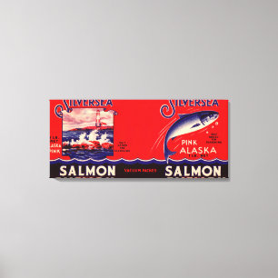 Silver Sea Brand Salmon Label- Seattle, WA Canvas Print