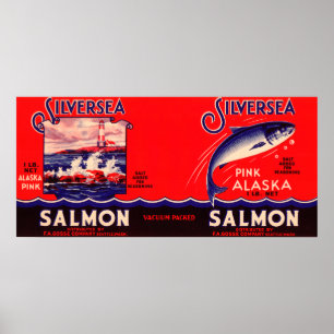 Silver Sea Brand Salmon Label- Seattle, WA Poster