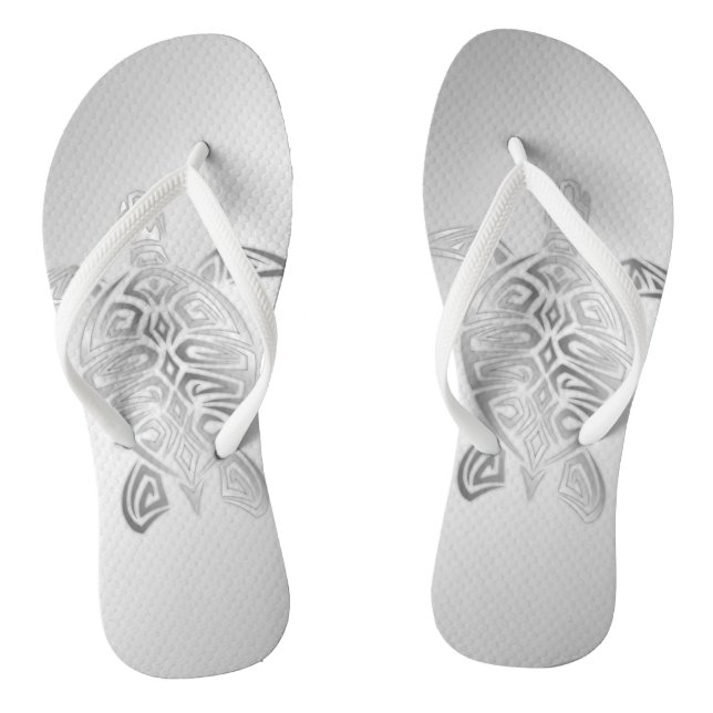 Silver Sea Turtle Animal Summer Flip Flops (Footbed)