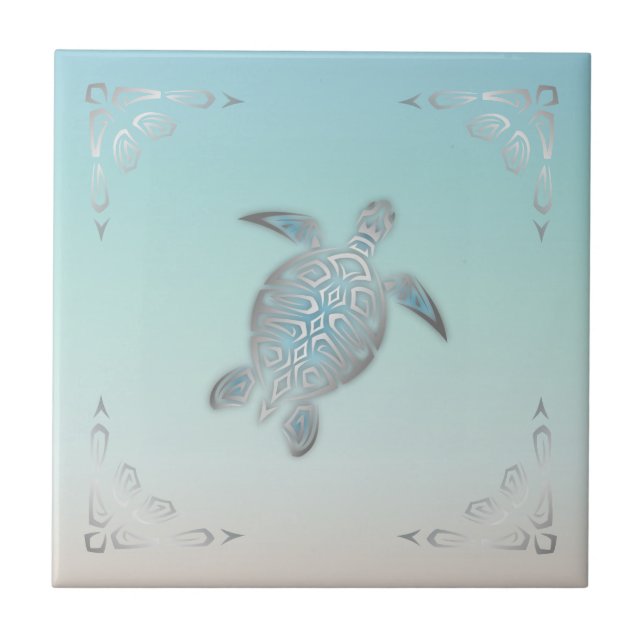Silver Sea Turtle Beach Style  Tile (Front)