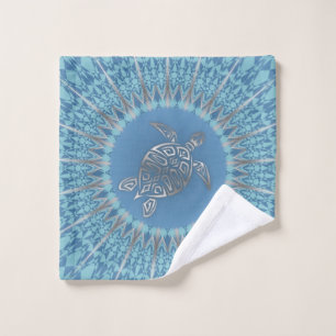 Silver Sea Turtle Blue Mandala Wash Cloth