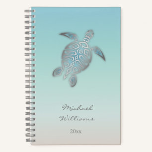 Silver Sea Turtle Coastal Add Name And Year  Notebook