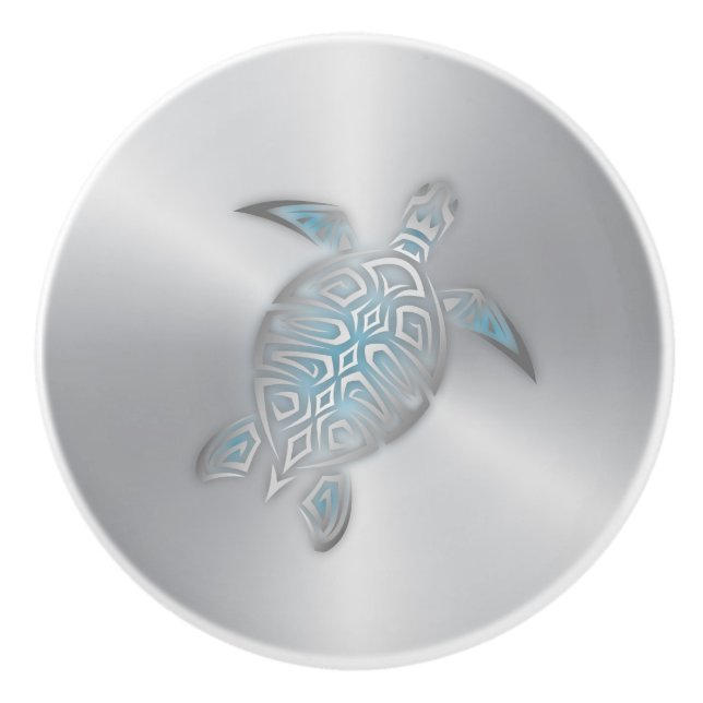 Silver Sea Turtle | Coastal Ceramic Knob (Front)