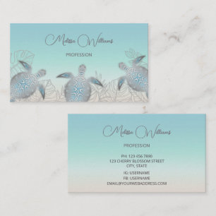 Silver Sea Turtle Coastal Qr Code Business Card