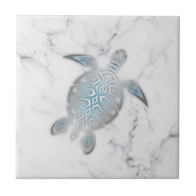 Silver Sea Turtle Grey Marble Tile (Front)