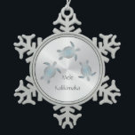 Silver Sea Turtle | Mele Kalikimaka | Hawaiian Snowflake Pewter Christmas Ornament<br><div class="desc">A modern version in elegant silver of the popular Mele Kalikimaka Christmas Decor designs. Christmas celebrations are always fun and bring happiness and warmth to everyone’s lives. And Christmas in Hawaii has its unique charm, fervour, and joy. Say Merry Christmas to your loved ones in Hawaiian or change the text...</div>