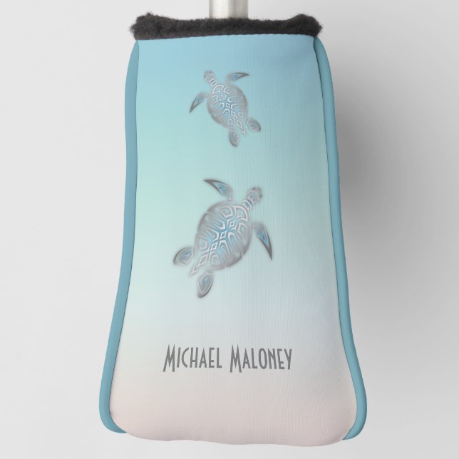 Silver Sea Turtle Monogram Maritime Golf Head Cover (Rotate 90)