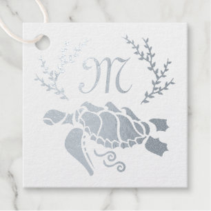 Silver Sea Turtle Silhouette Side View Favour Tags