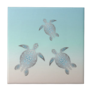 Silver Sea Turtle Turquoise Maritime Nautical Tile