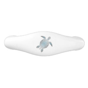 Silver Sea Turtle White Ceramic Drawer Pull