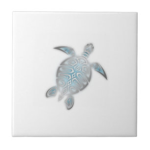 Silver Sea Turtle White Coastal Tropical Maritime Tile