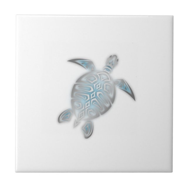 Silver Sea Turtle White Coastal Tropical Maritime Tile (Front)