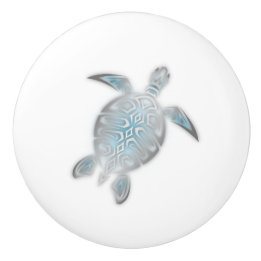 Silver Sea Turtle White Nautical Ceramic Knob