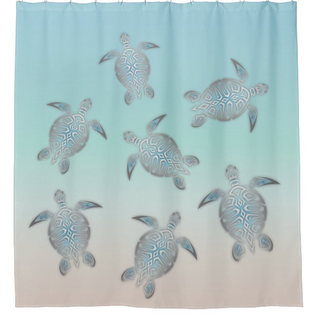 Silver Sea Turtles Beach Shower Curtain (Front)