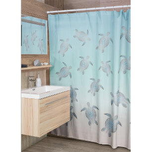 Silver Sea Turtles Beach Shower Curtain