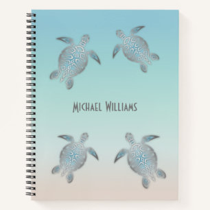 Silver Sea Turtles Beach Style Personalise Notebook