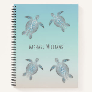 Silver Sea Turtles Beach Style Personalise Notebook