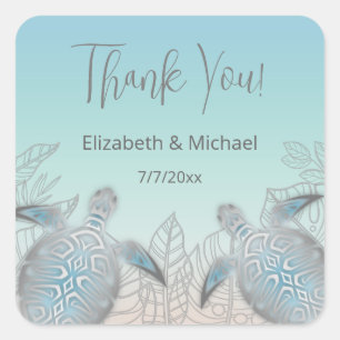 Silver Sea Turtles   Beach Wedding Thank You  Square Sticker